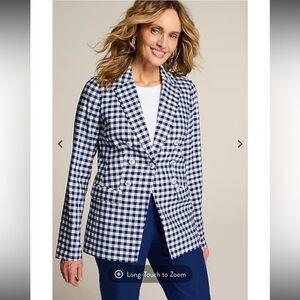 J. Jill Linen Stretch Double Breasted Blaze Size L color- blue ink-french white